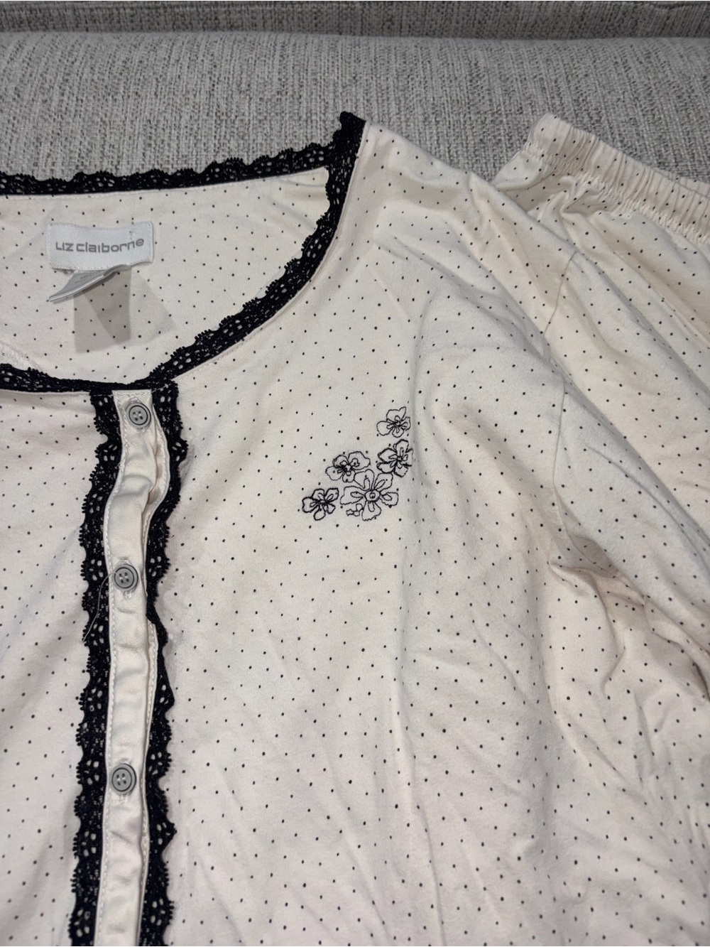 Liz Claiborne Cream and Black Polka Dot Pajama Top